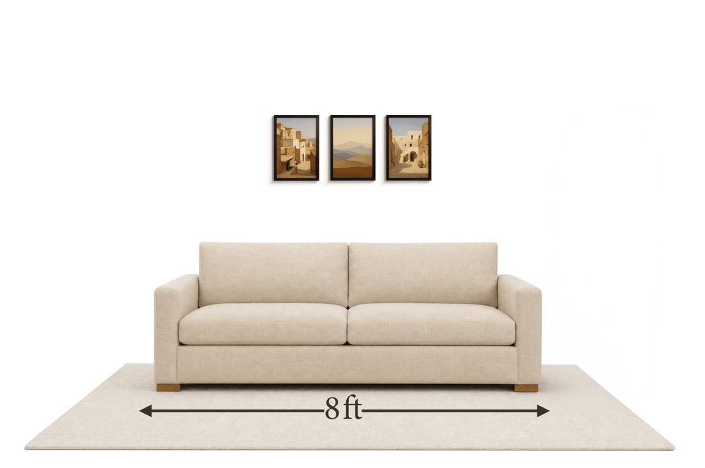 Small gallery wall above an 8 ft couch