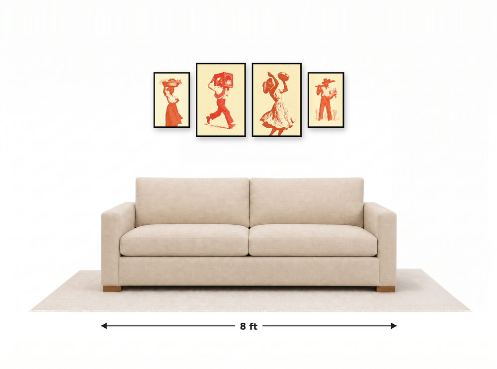 Small gallery wall above an 8 ft couch