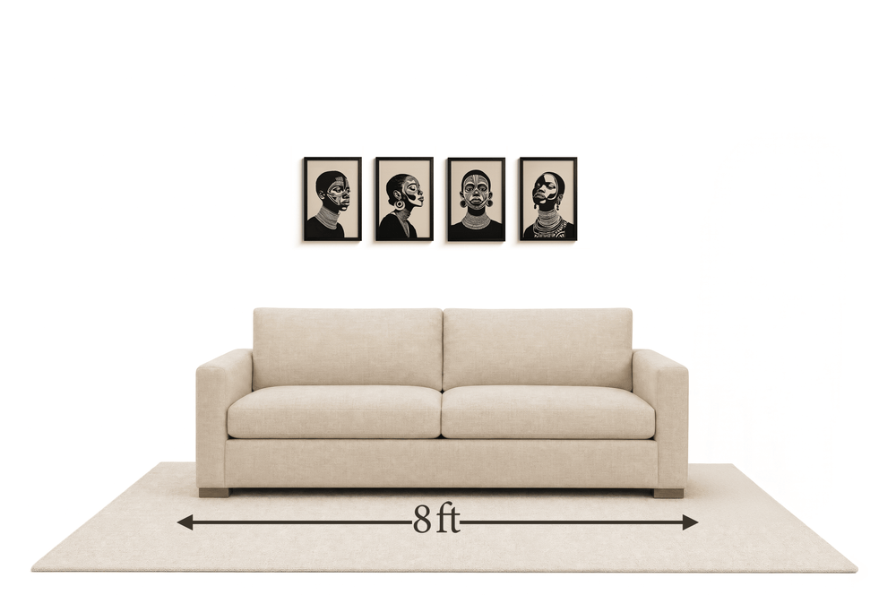 Small gallery wall above an 8 ft couch