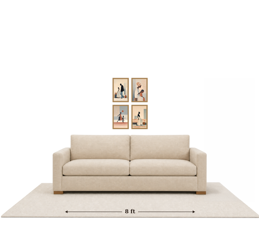 Small gallery wall above an 8 ft couch