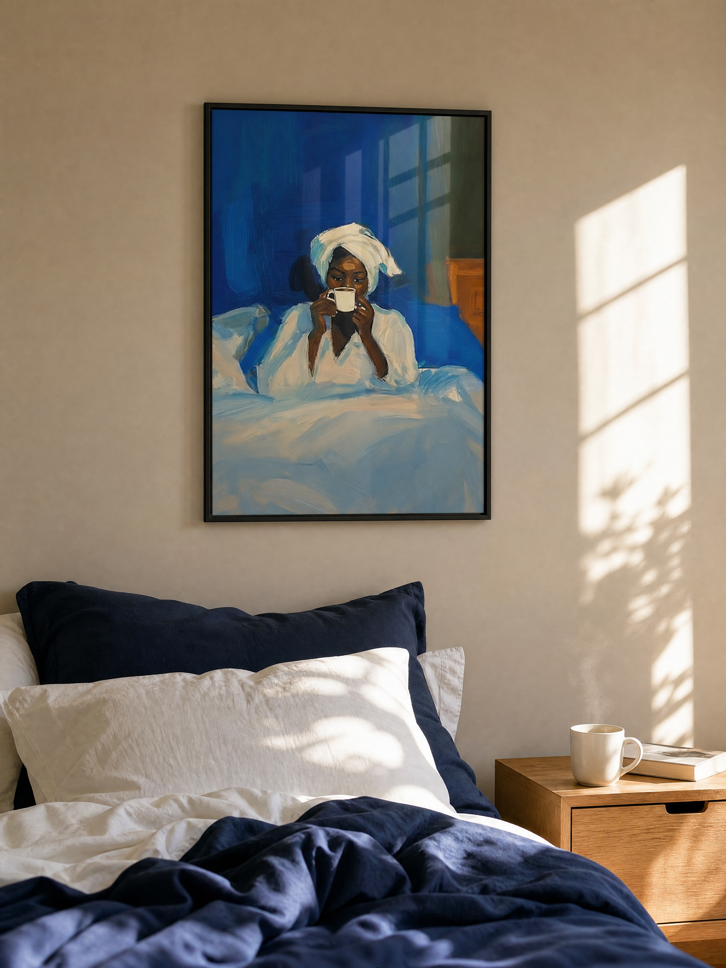 Blue Hour Brew framed art print styled in a room