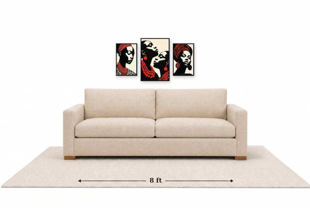 Small gallery wall above an 8 ft couch