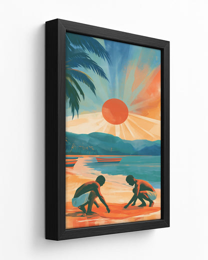 Dawn Catch - Dark Wood Framed Canvas