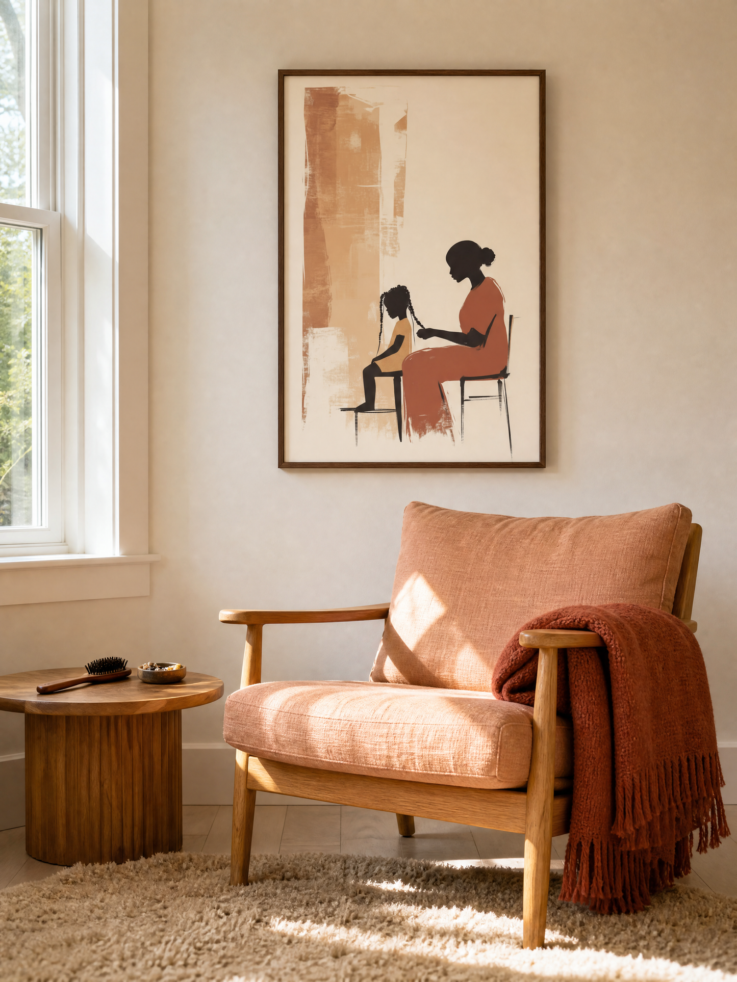 Roots and Rituals framed art print styled in a room
