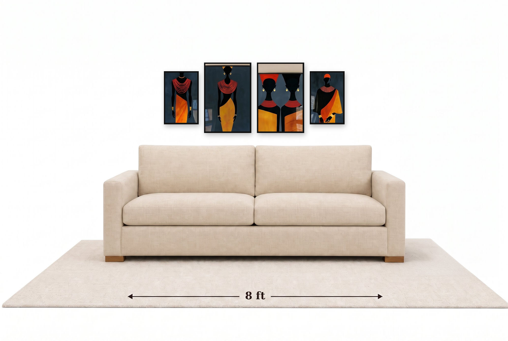 Small gallery wall above an 8 ft couch
