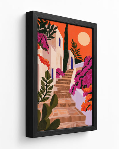 Pelourinho Steps - Dark Wood Framed Canvas