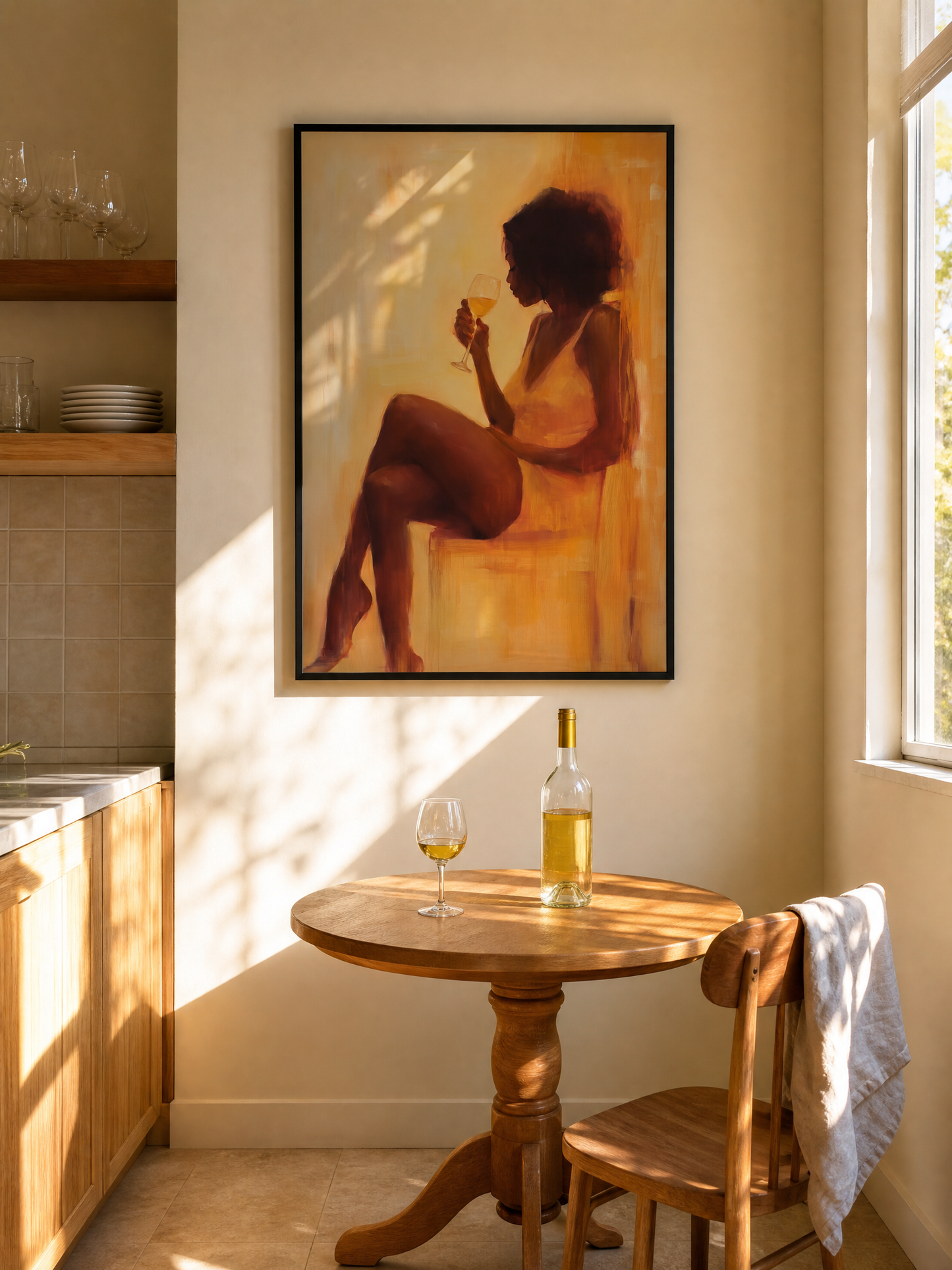 The Golden Sip framed art print styled in a room