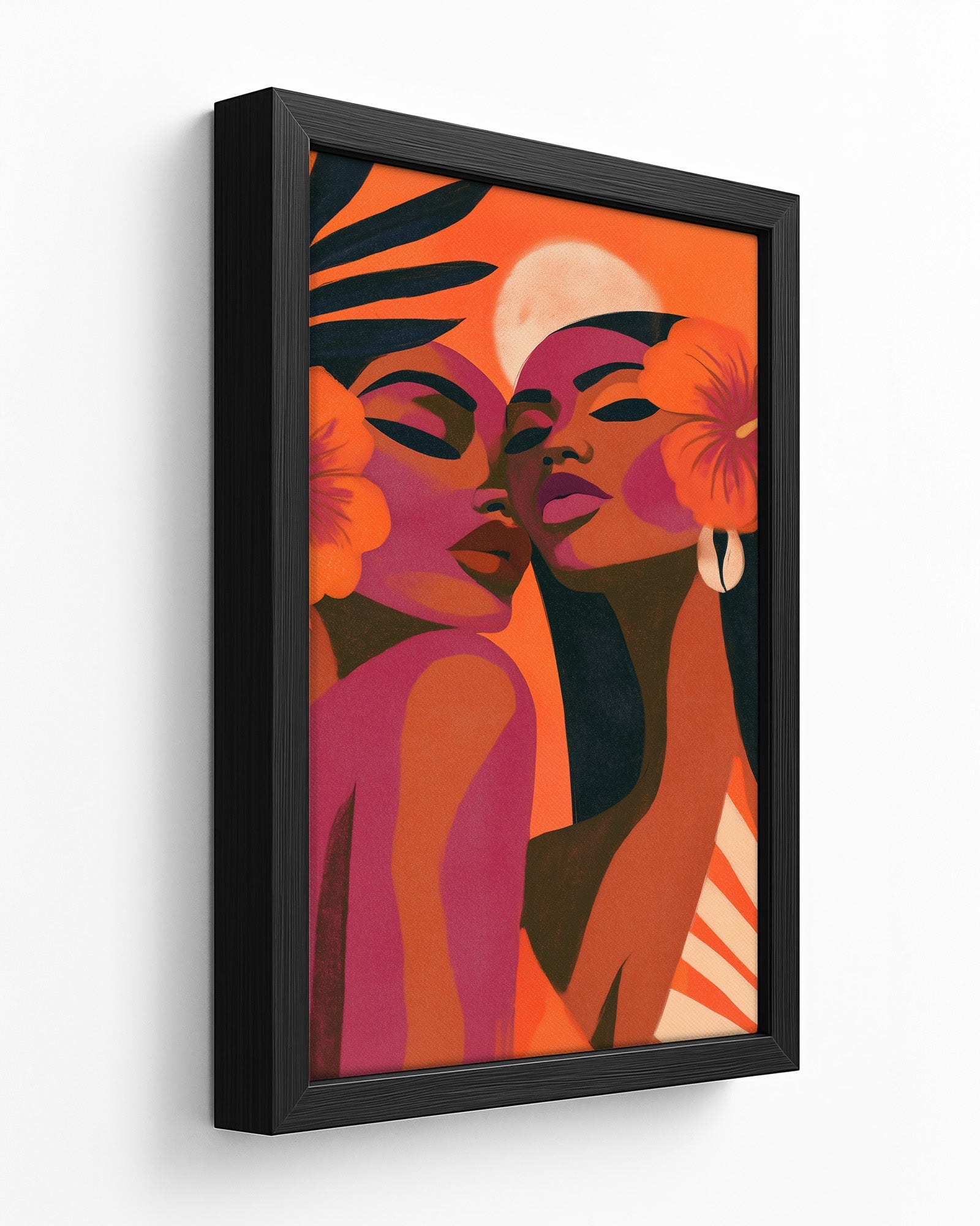 Sisters in Bloom - Dark Wood Framed Canvas