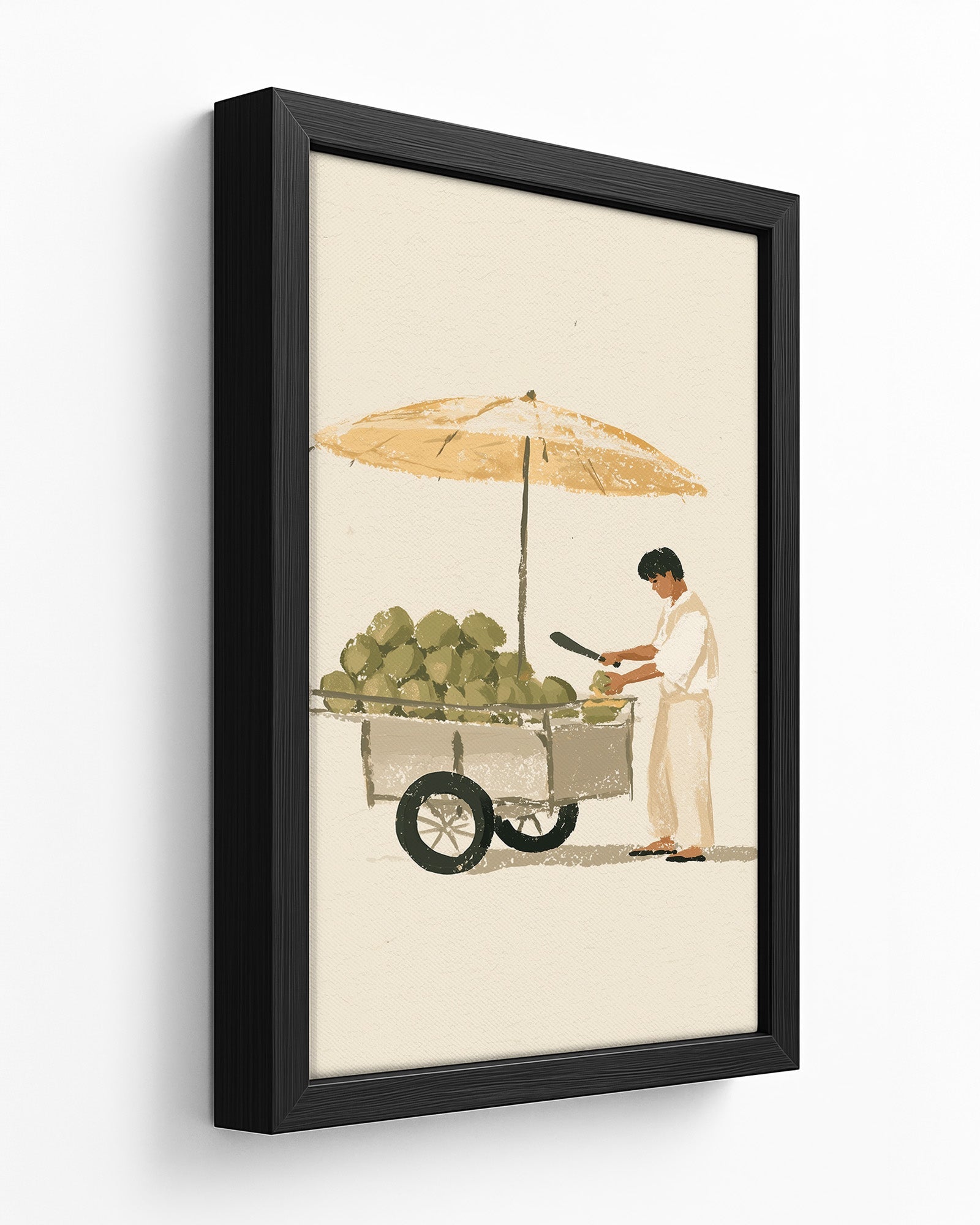The Coconut Seller - Dark Wood Framed Canvas