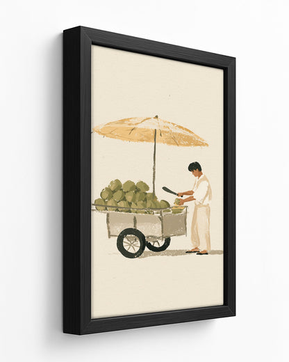 The Coconut Seller - Dark Wood Framed Canvas