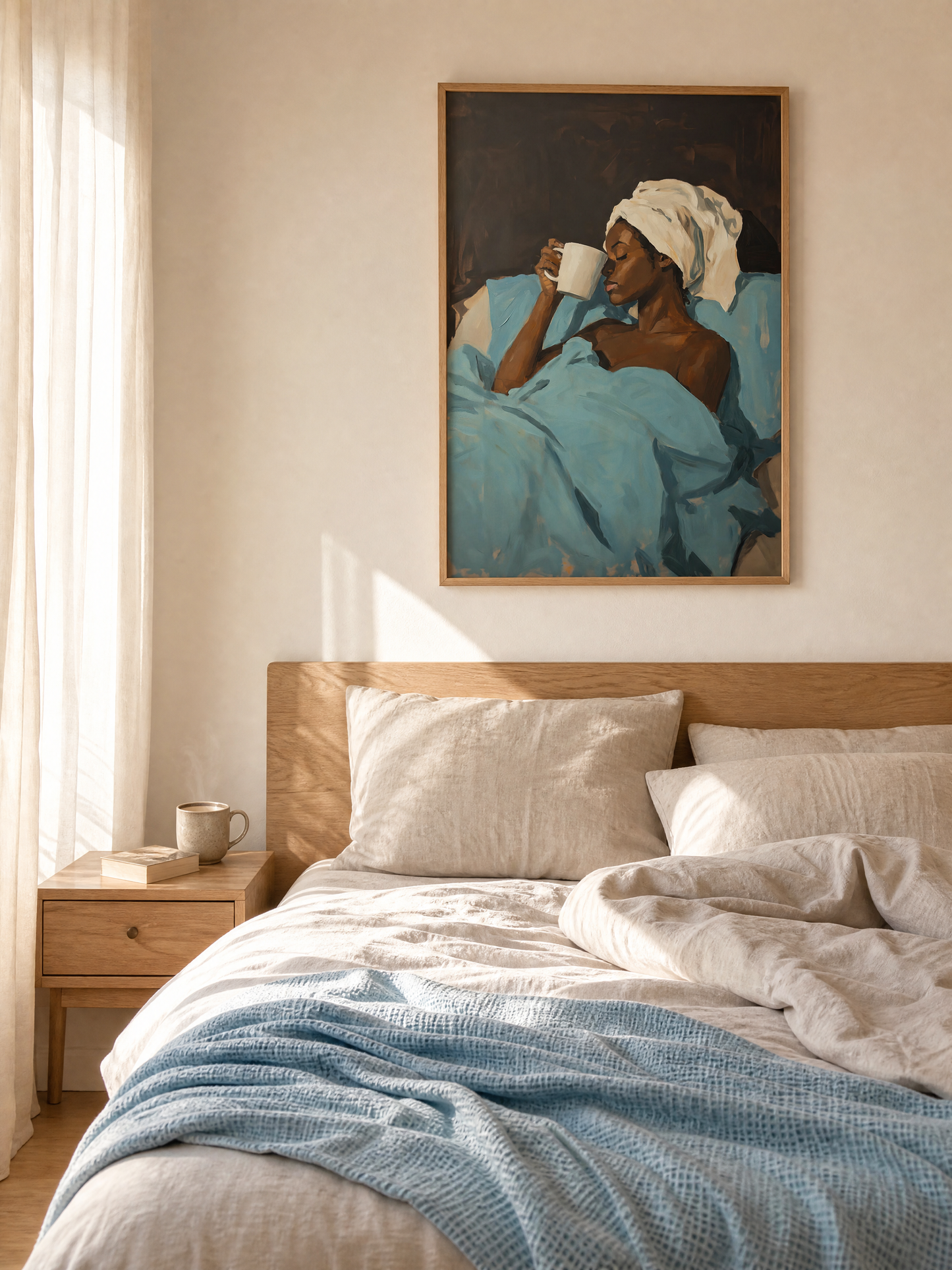 Soft Start framed art print styled in a room