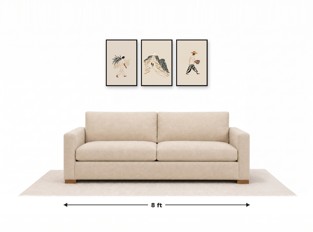 Small gallery wall above an 8 ft couch