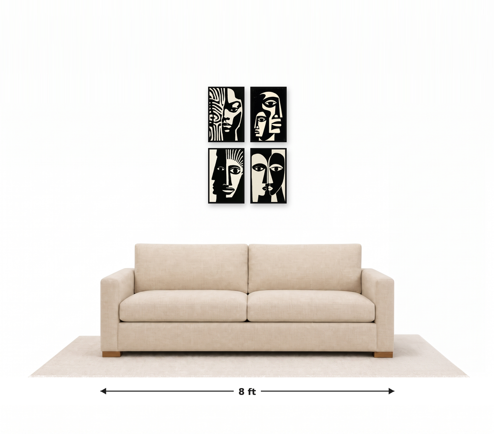 Small gallery wall above an 8 ft couch