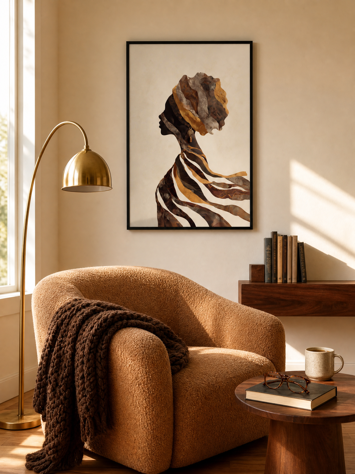 Golden Spirit Threads framed art print styled in a room