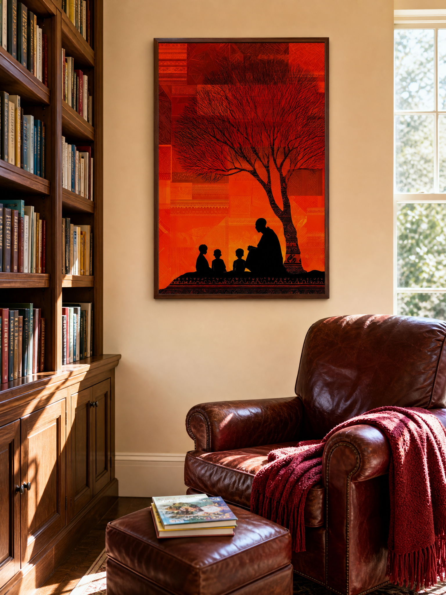 Wisdom Beneath Trees framed art print styled in a room