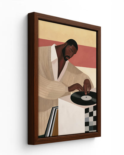 Drop the Needle - Dark Wood Framed Canvas