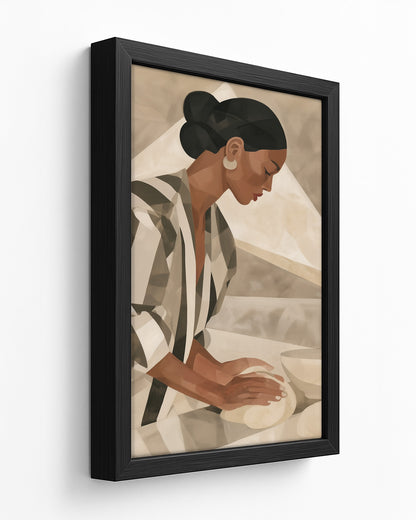Kneading - Black Framed Canvas