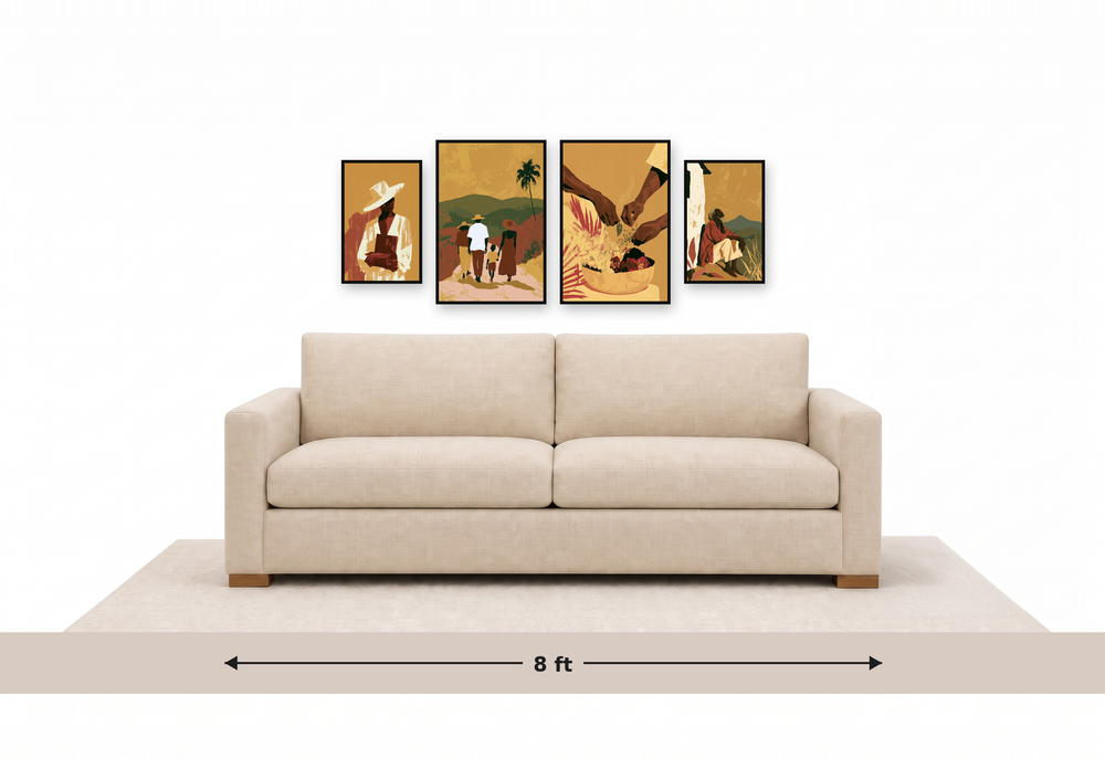 Small gallery wall above an 8 ft couch