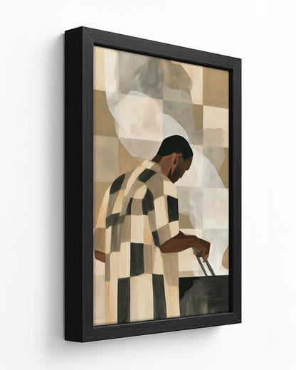 Tending the Coals - Black Framed Canvas