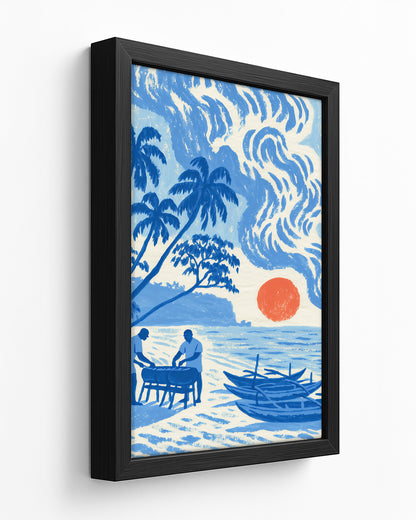 Morning Catch - Dark Wood Framed Canvas