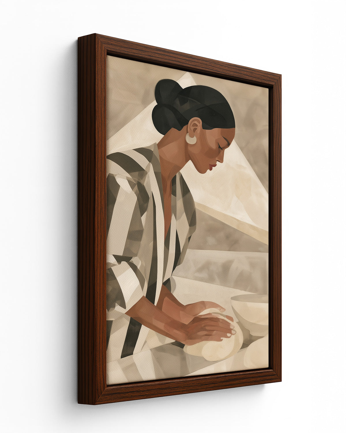 Kneading - Dark Wood Framed Canvas
