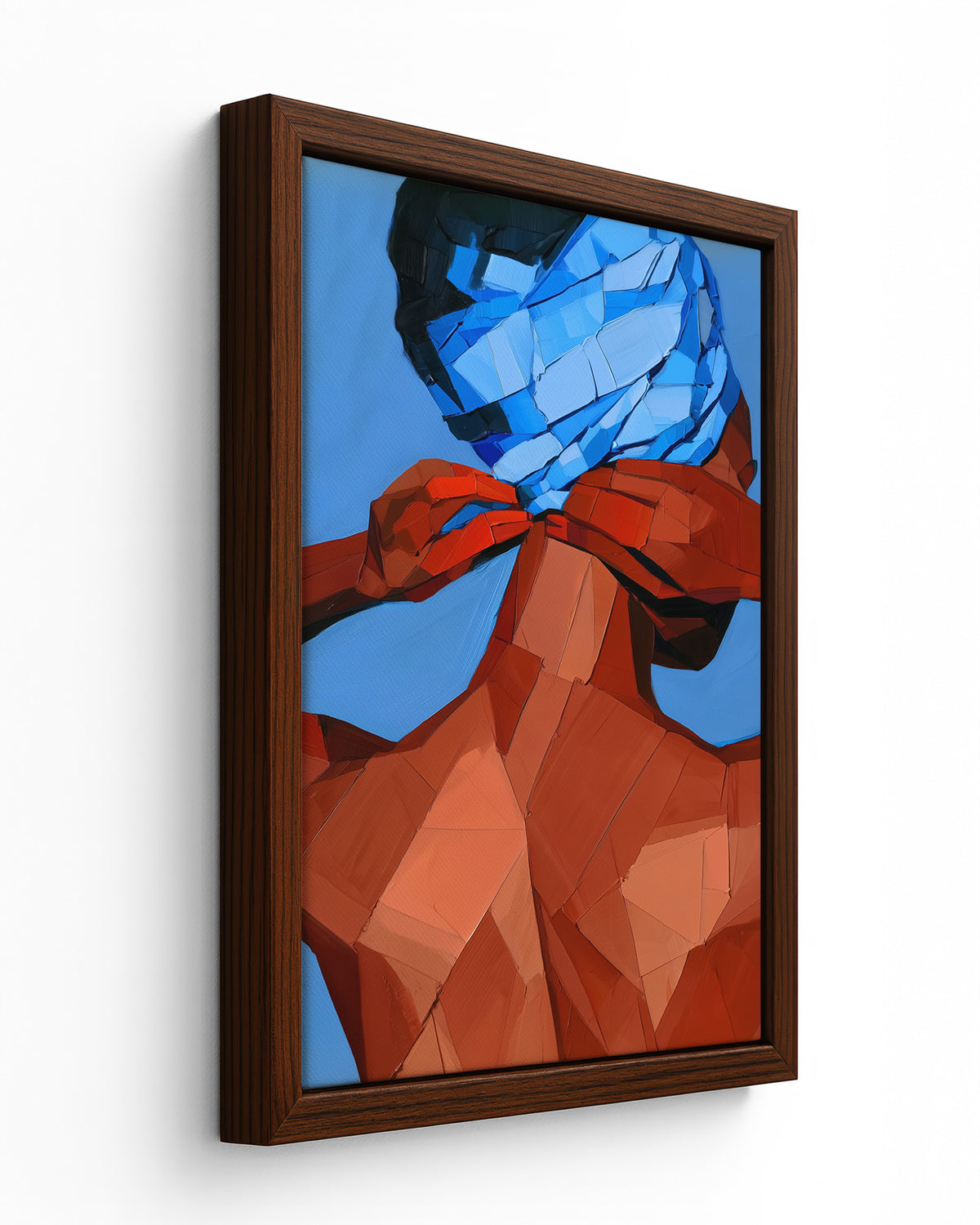 Tied in Blue - Dark Wood Framed Canvas