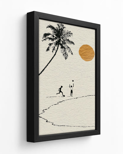 Barefoot Football - Dark Wood Framed Canvas