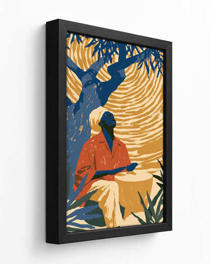 The Drummer - Dark Wood Framed Canvas