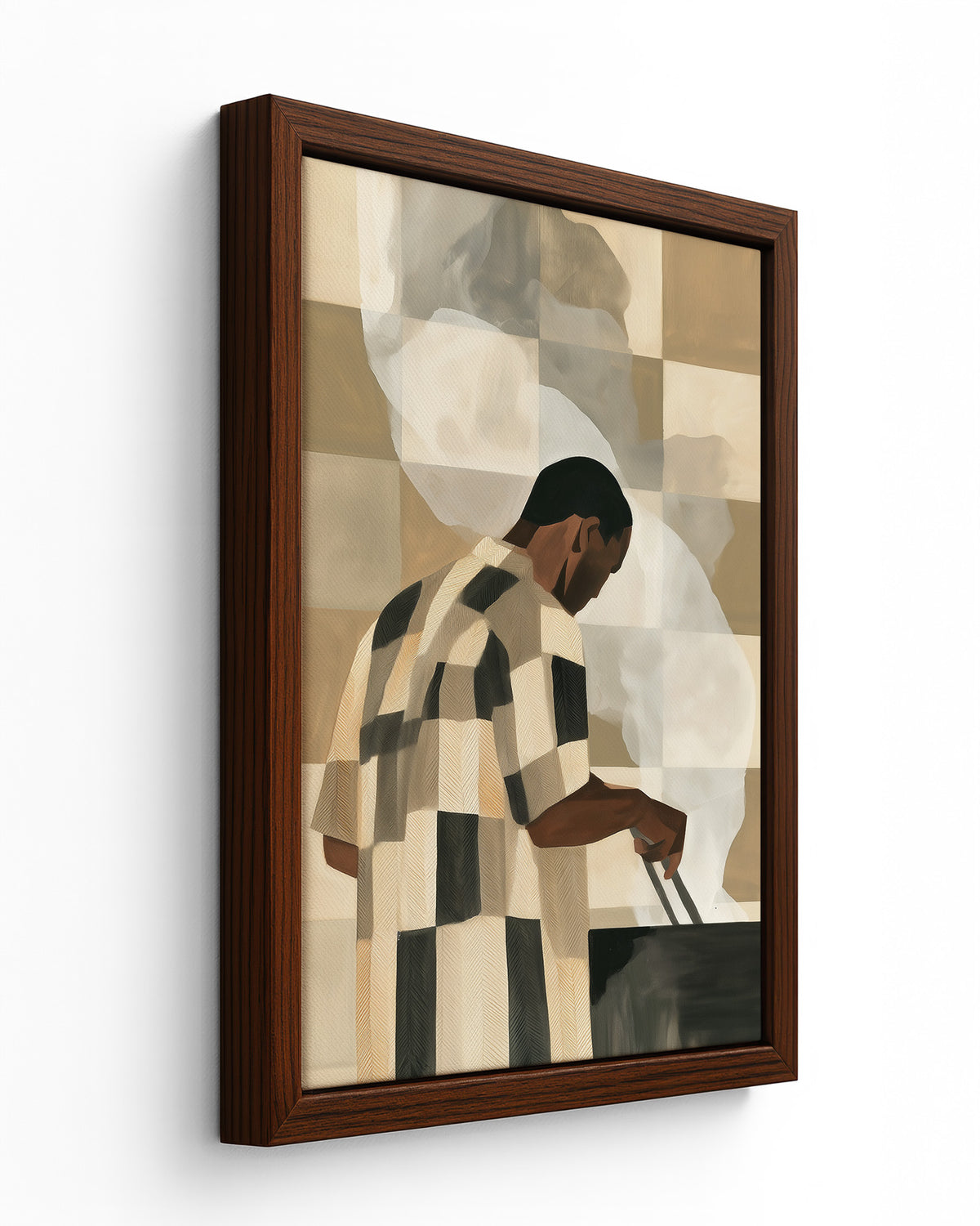 Tending the Coals - Dark Wood Framed Canvas