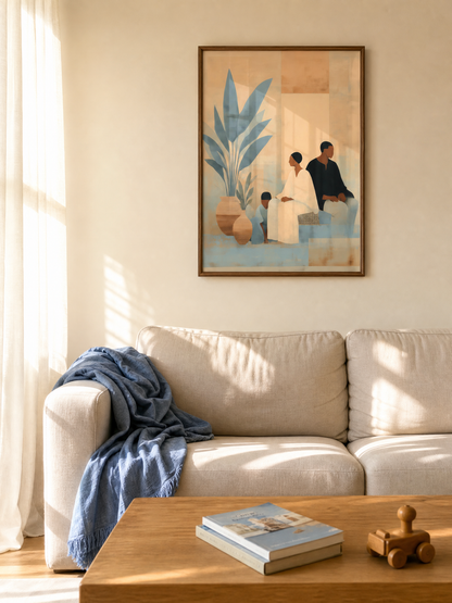Rooted in Love framed art print styled in a living room
