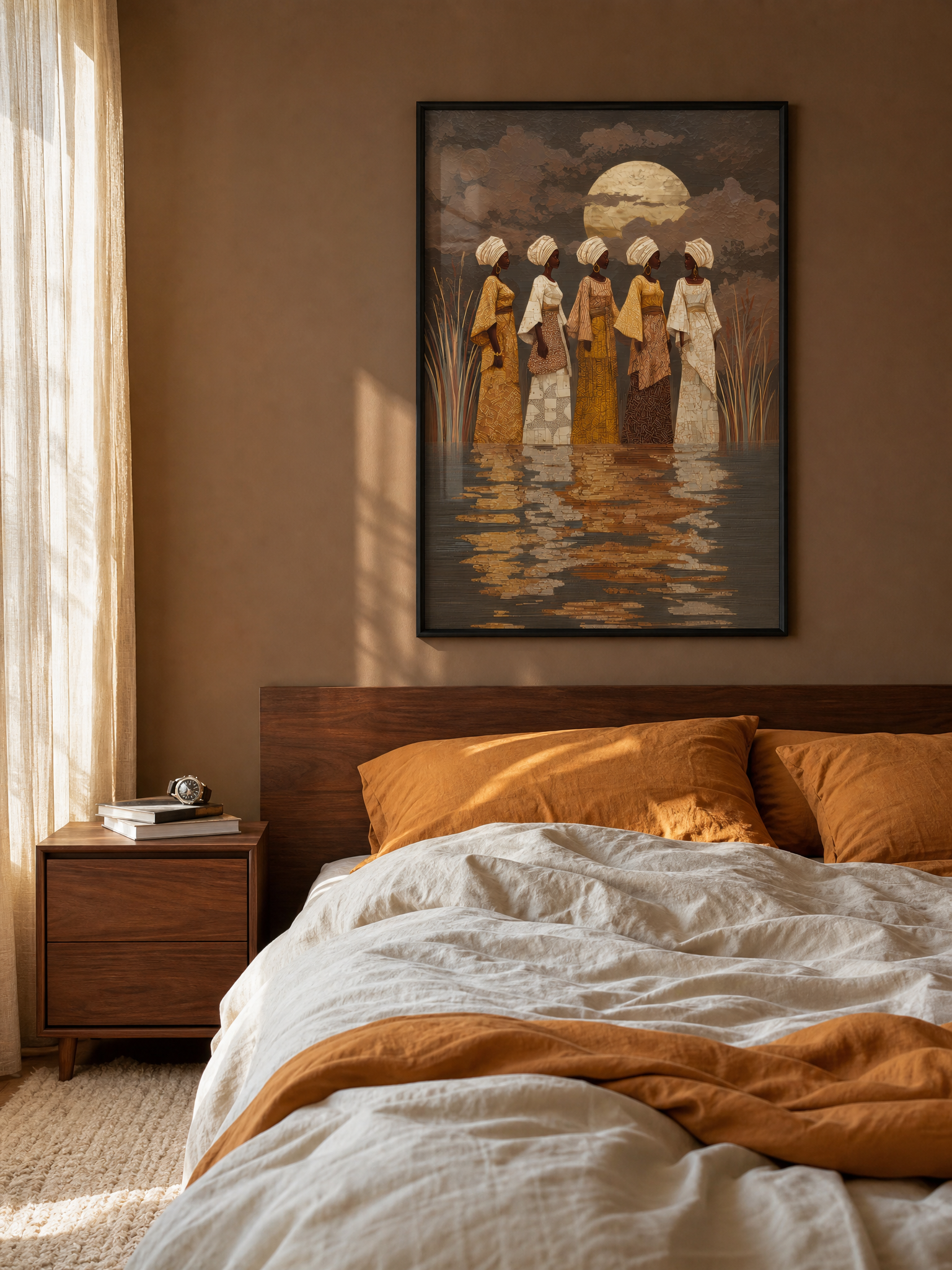 Moonlit Gele framed art print styled in a room