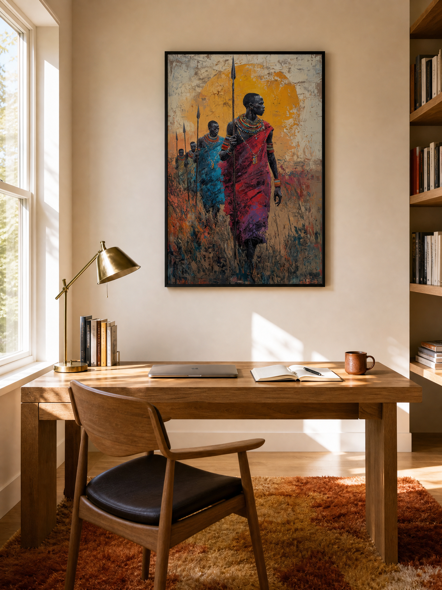 Warriors in Rhythm framed art print styled in a room