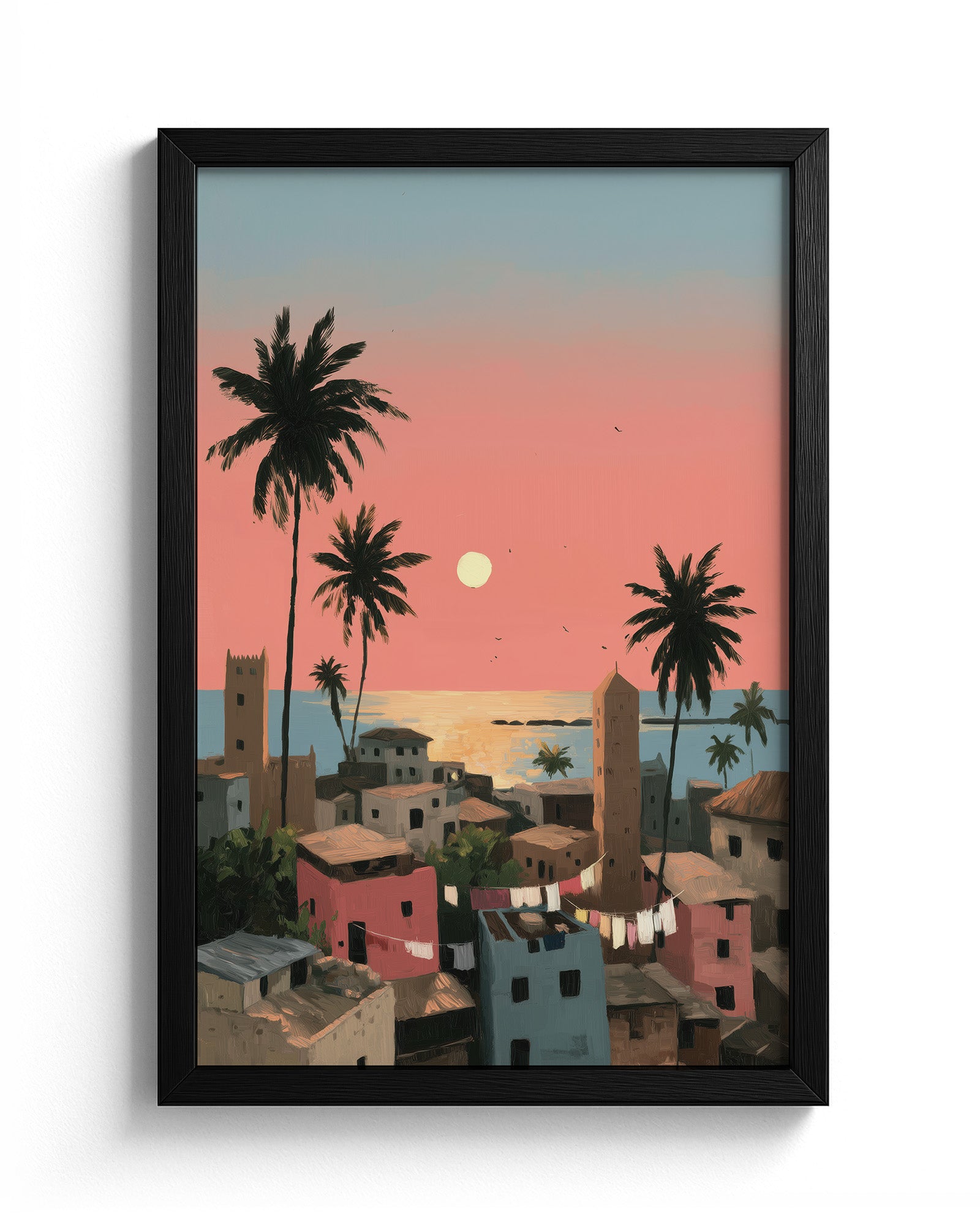 Salted Sunfall Zanzibar art print in a black frame on a wall