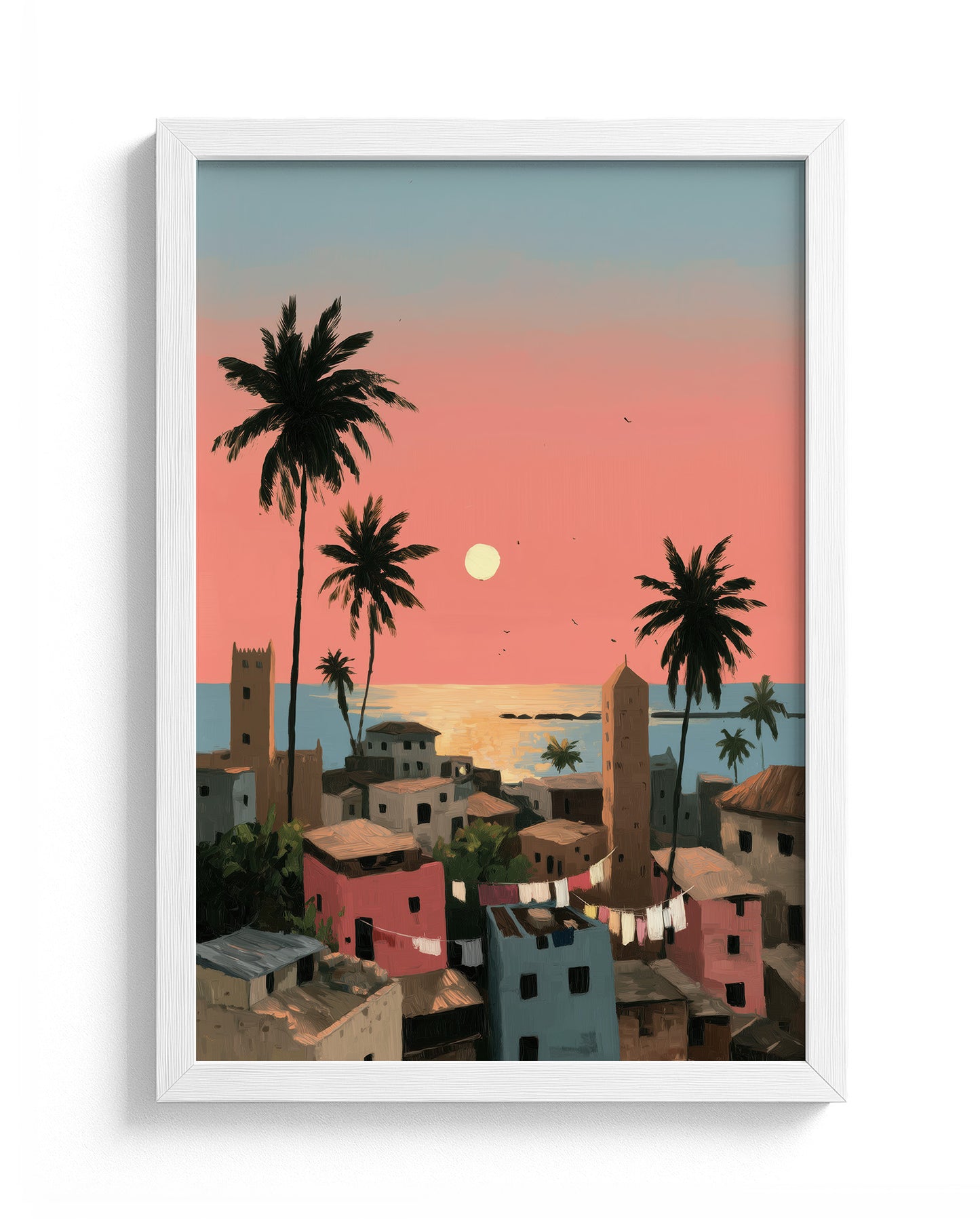 Salted Sunfall Zanzibar art print in a white frame