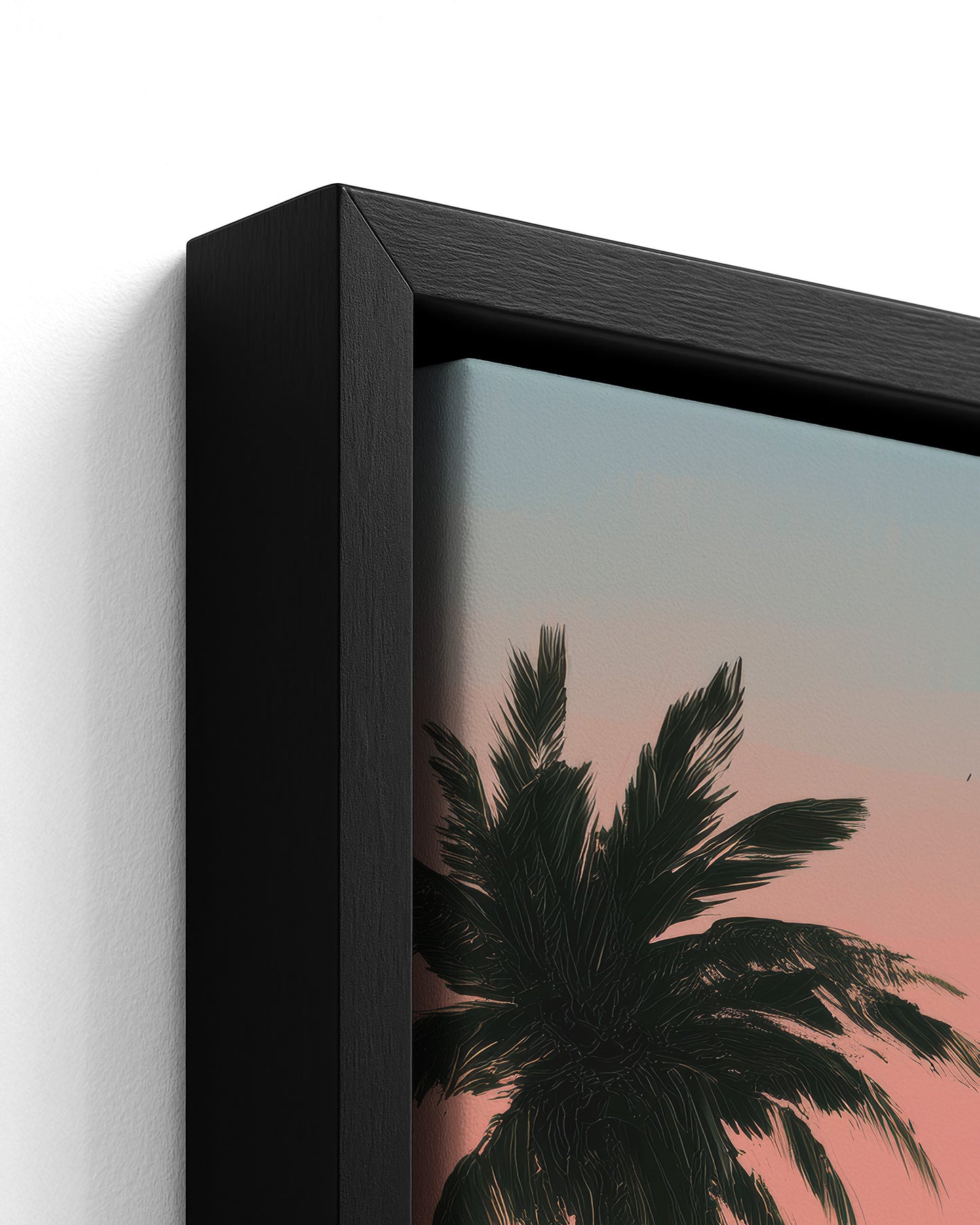 Salted Sunfall black framed canvas corner detail
