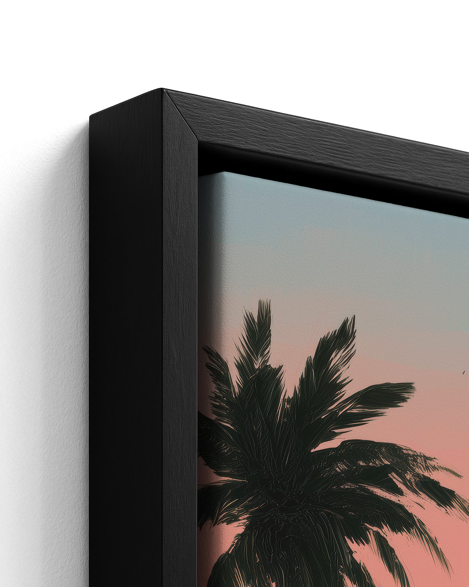 Salted Sunfall black framed canvas corner detail