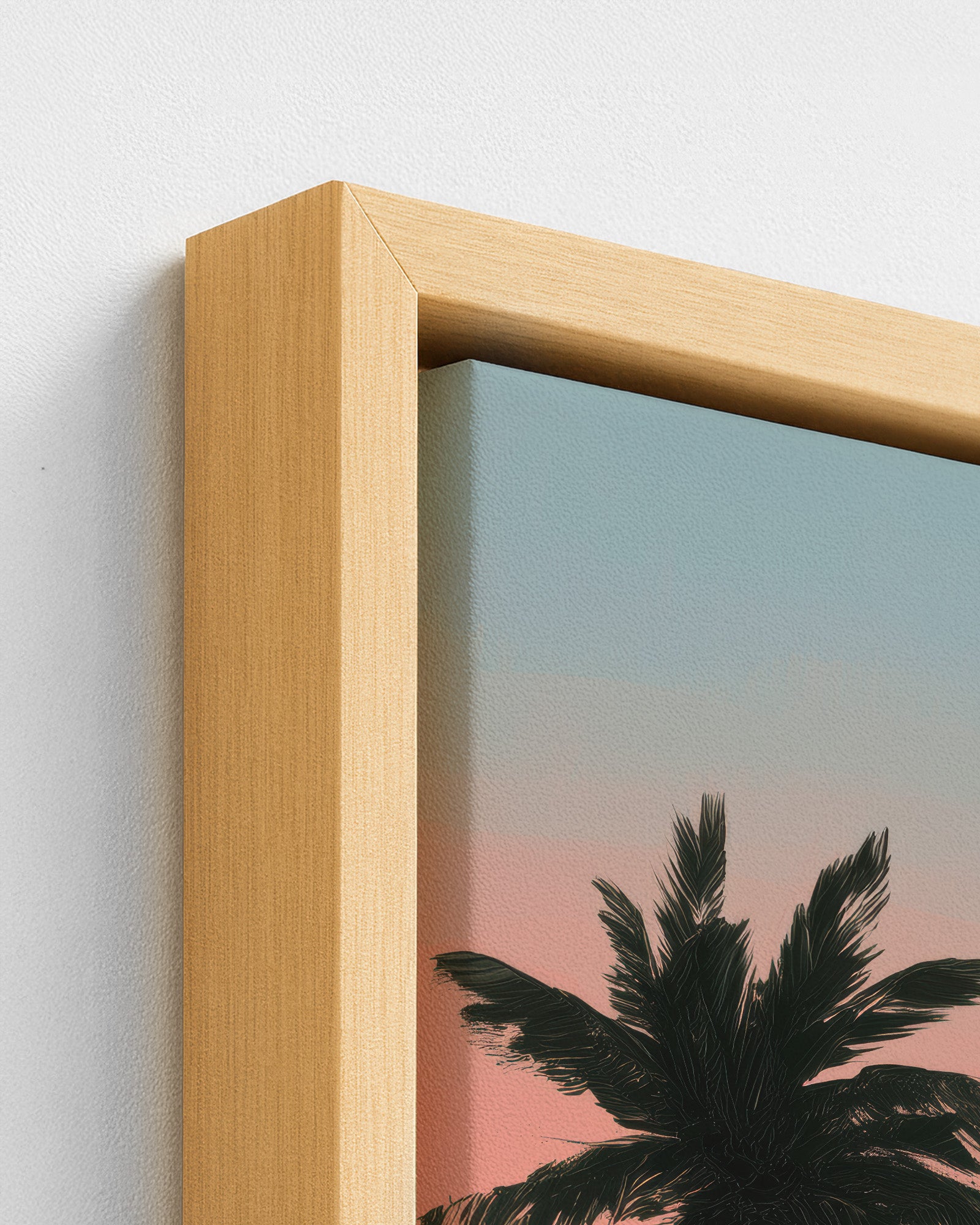 Salted Sunfall wood framed canvas corner detail