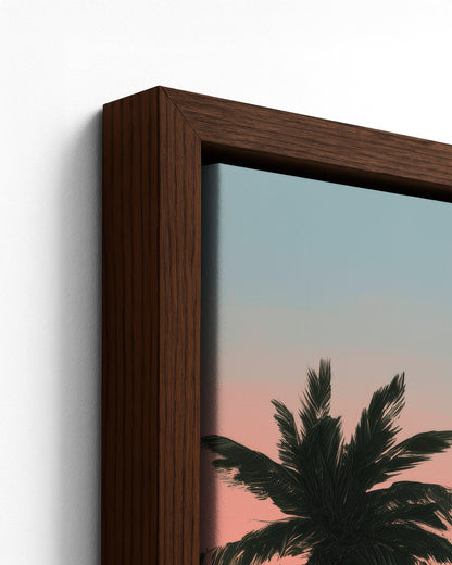 Salted Sunfall dark wood framed canvas corner detail