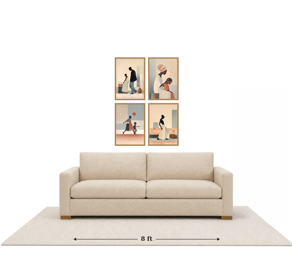 Large gallery wall above an 8 ft couch